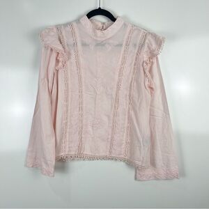 Walter Baker Randy Embroidered Cotton Long Sleeve Poplin Blouse Pink Size Small